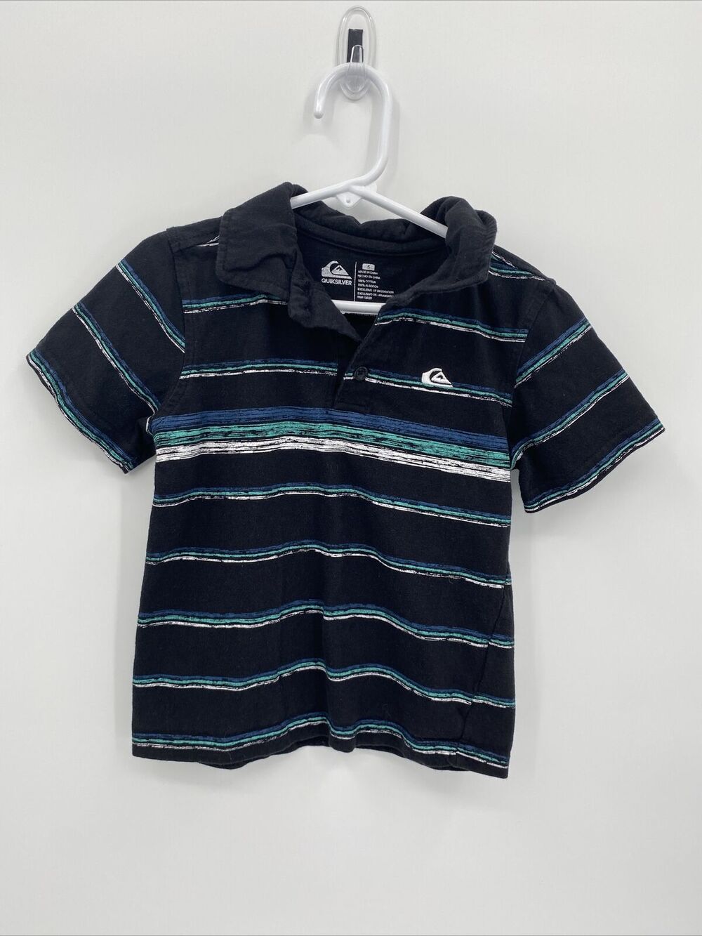 Quiksilver Striped Collared Short Sleeve Button Placket Polo Shirt Black Size 5